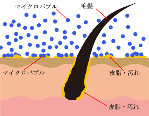 マイクロバブルの皮膚面での説明図